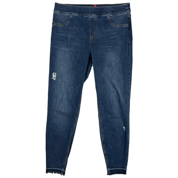 Spanx Size XL Distressed Ankle Skinny Jean Medium Wash High Rise Pull On Blue - Picture 1 of 10
